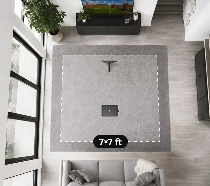Top-down room with a 7 by 7 feet play area