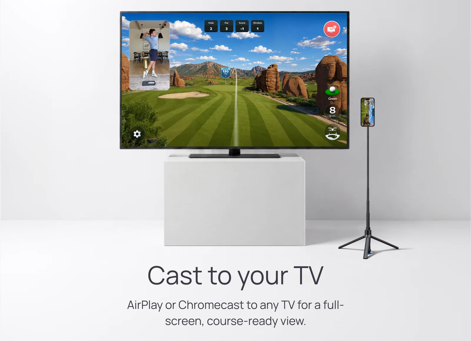Cast to your TV, full-screen course view