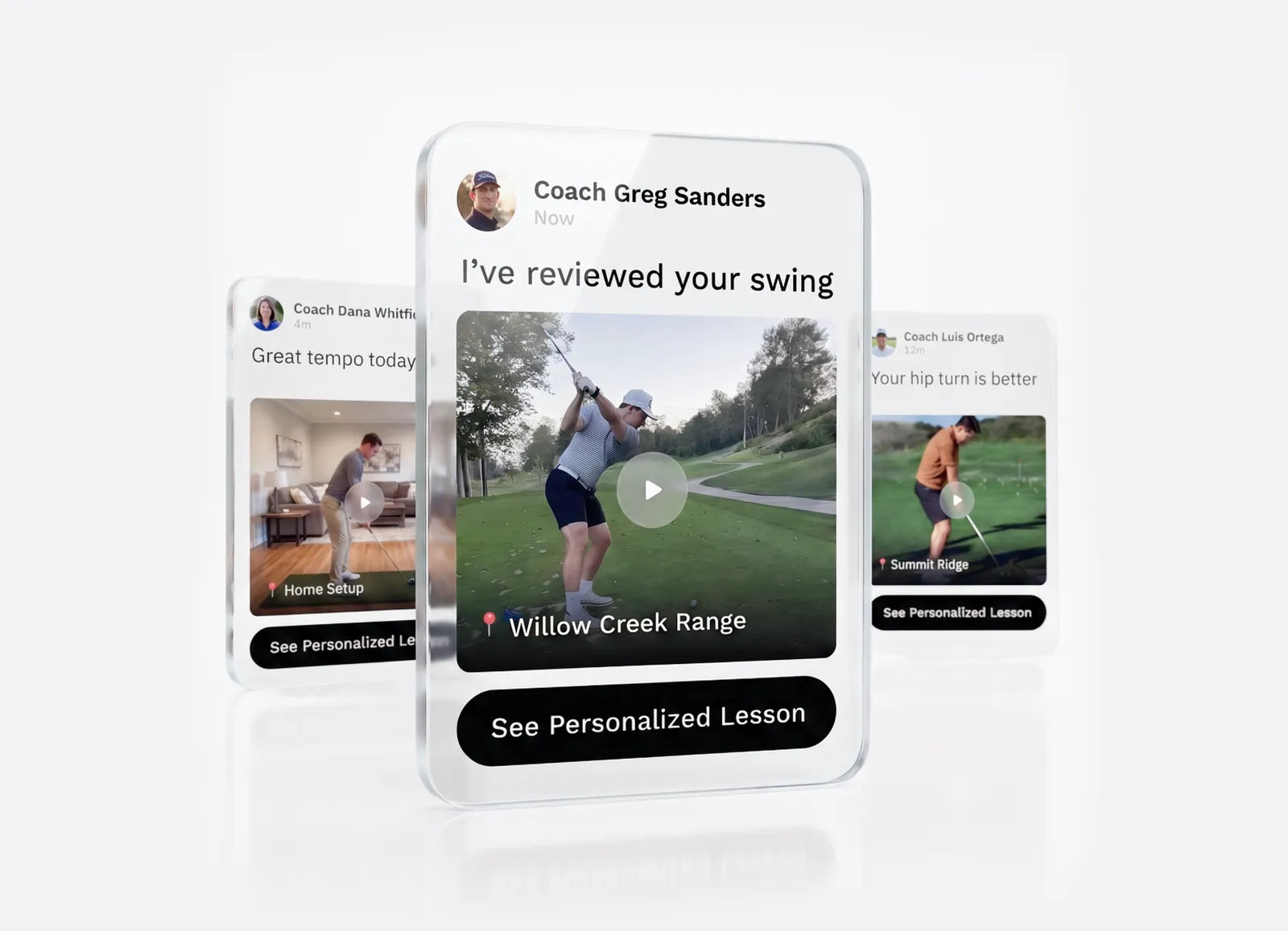 Coach messages in the app: your swing reviewed with a personalized lesson