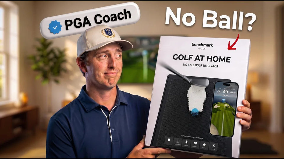 PGA coach Christian Barto holding the Golf At Home box in his living room