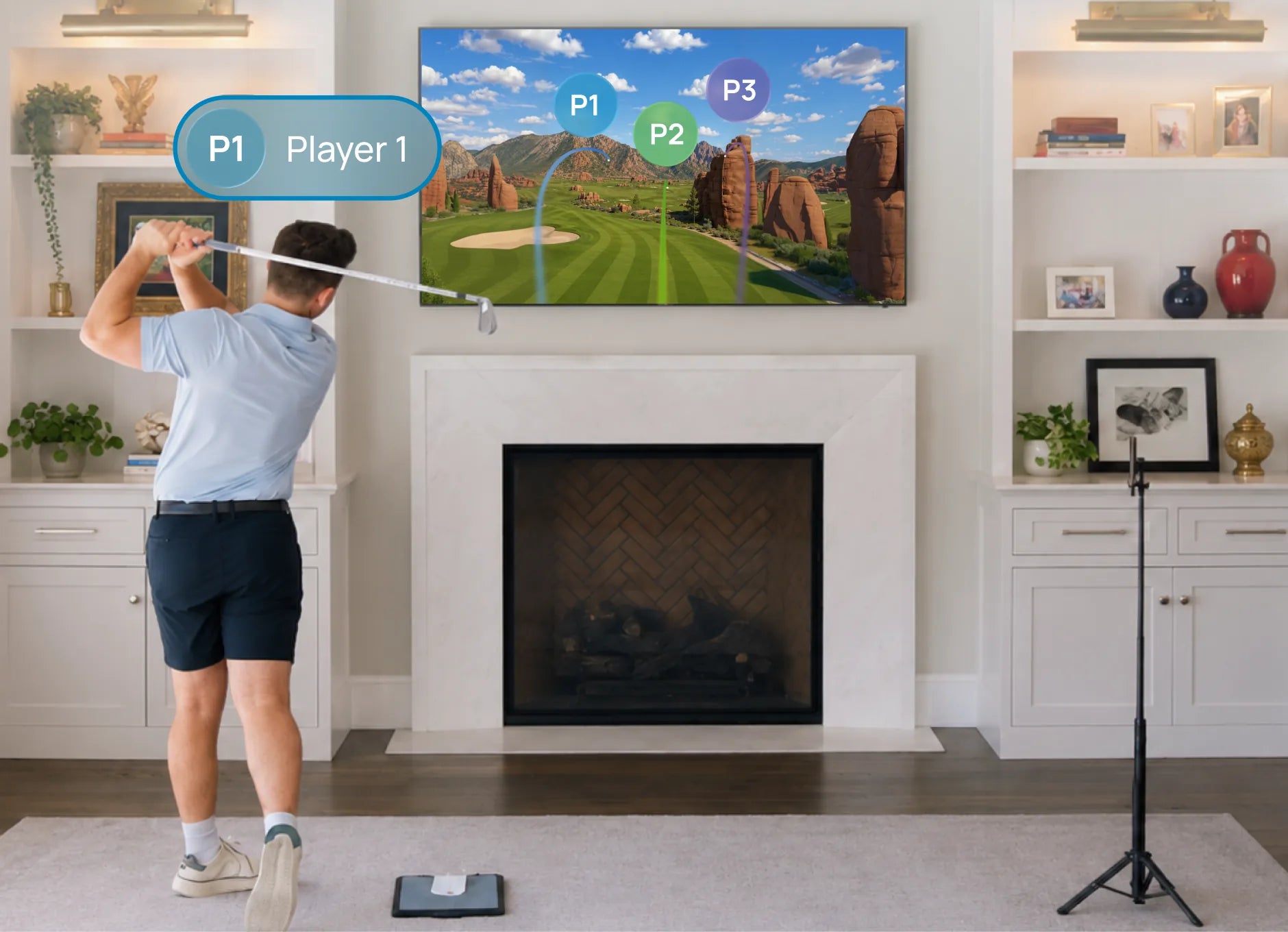 Local Party: friends take turns on one mat, the course on the TV
